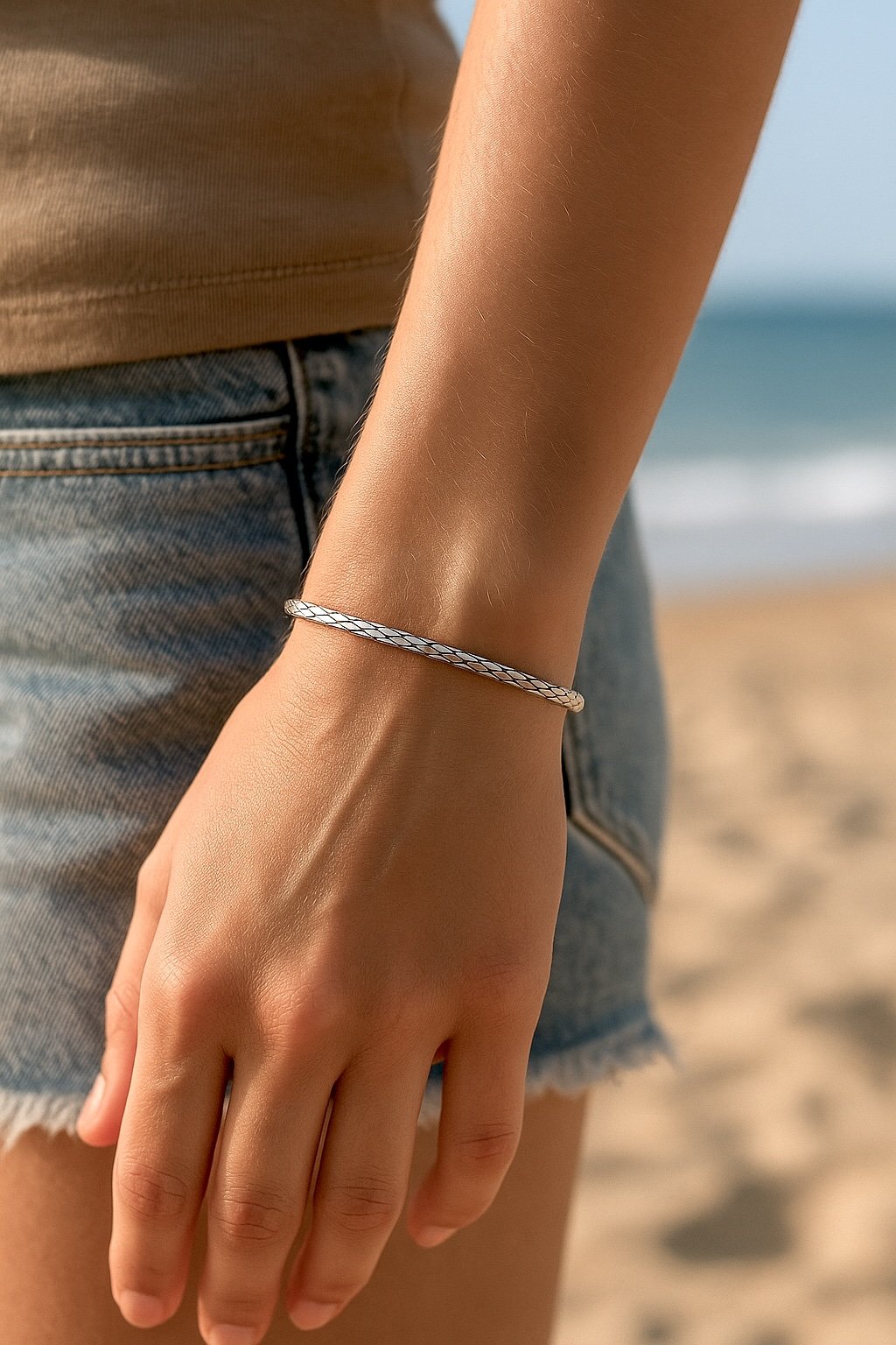 Bracelet jonc argent chaine maillée